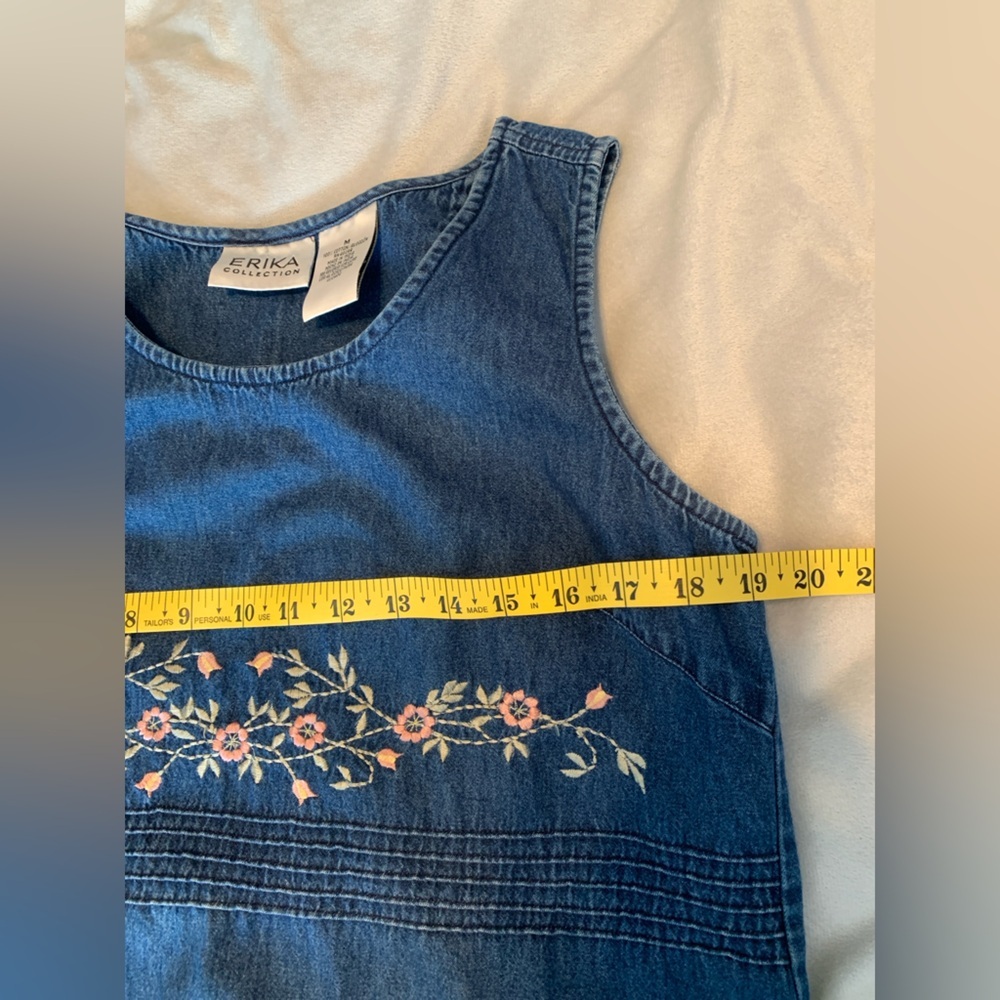 Erika Dark Blue Denim sleeveless Maxi Dress with Floral Embroidery cotton med - Picture 8 of 9